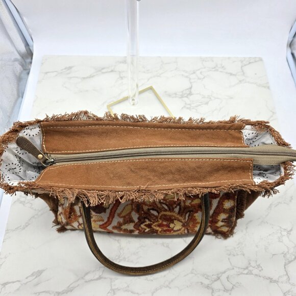 Myra Bag Tote Handbag Womens Brown Canvas Leather Trim Tapestry Boho Zip Top - Picture 9 of 15